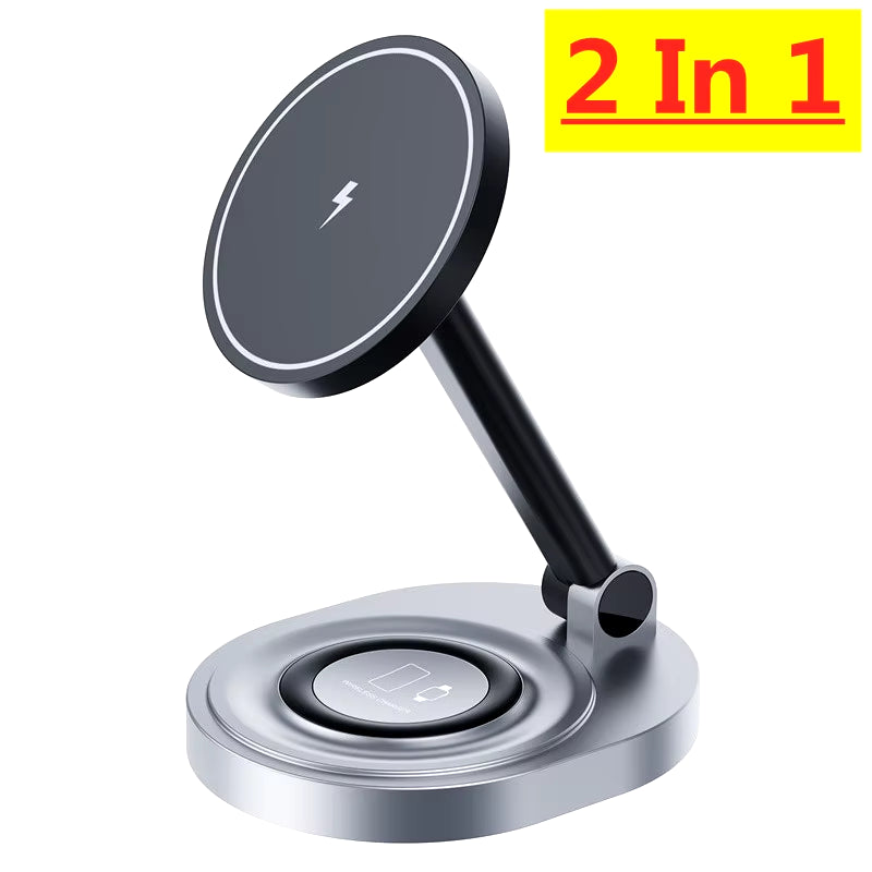 2 in 1 Magnetic Wireless Charger Stand Pad Foldable Fast Charging Station Dock for Iphone 14 13 12 Pro Max Mini Airpods Pro 2/3