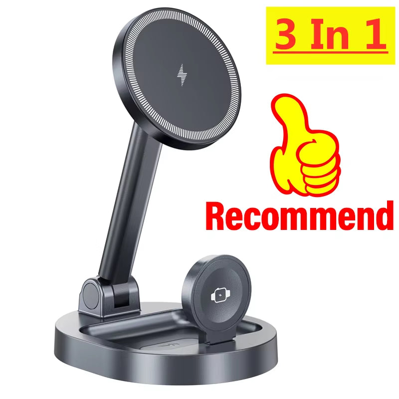 2 in 1 Magnetic Wireless Charger Stand Pad Foldable Fast Charging Station Dock for Iphone 14 13 12 Pro Max Mini Airpods Pro 2/3