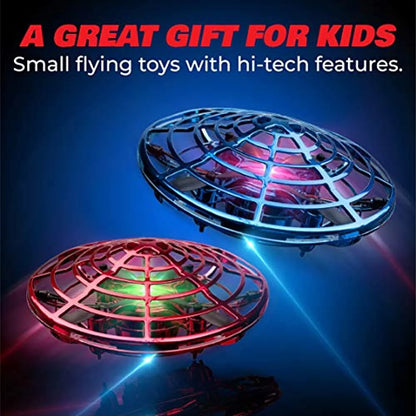 Scoot Duo Aerial 5 Sensor Mini Drones, Hand Operated UFO Hover Drone Toy with Multi-Color LED Lights, Gesture Control STEM Flying Toy for Boys and Girls, 2 Pk