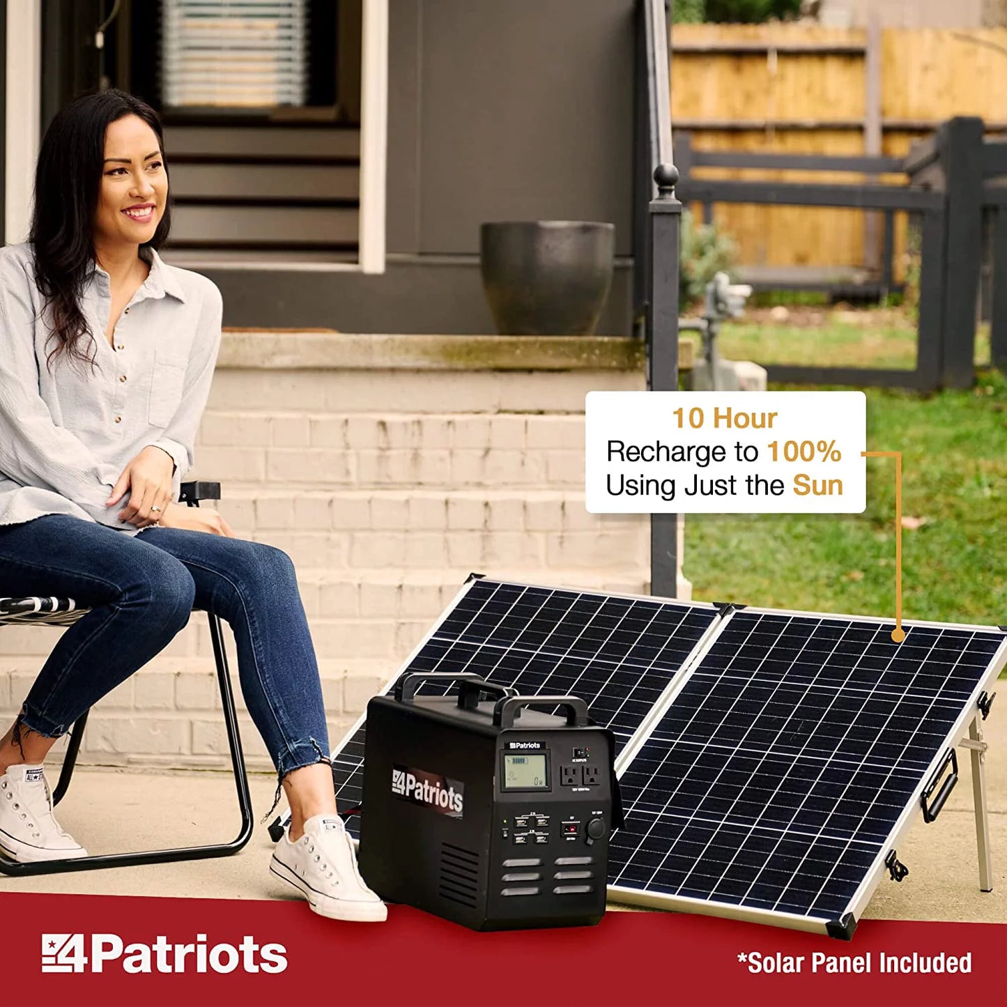 Patriot Power Generator - Fume-Free, Silent & Safe Lithium-Iron-Phosphate Battery - 100-Watt Solar Panel Included- Reliable Power Source during an Outage - Quiet and Portable - 2,500 + Lifecycles