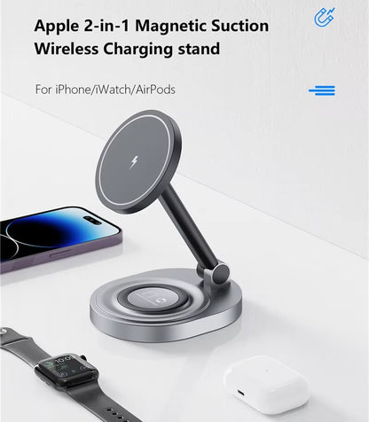 2 in 1 Magnetic Wireless Charger Stand Pad Foldable Fast Charging Station Dock for Iphone 14 13 12 Pro Max Mini Airpods Pro 2/3