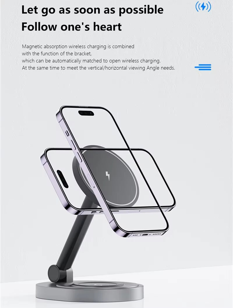 2 in 1 Magnetic Wireless Charger Stand Pad Foldable Fast Charging Station Dock for Iphone 14 13 12 Pro Max Mini Airpods Pro 2/3