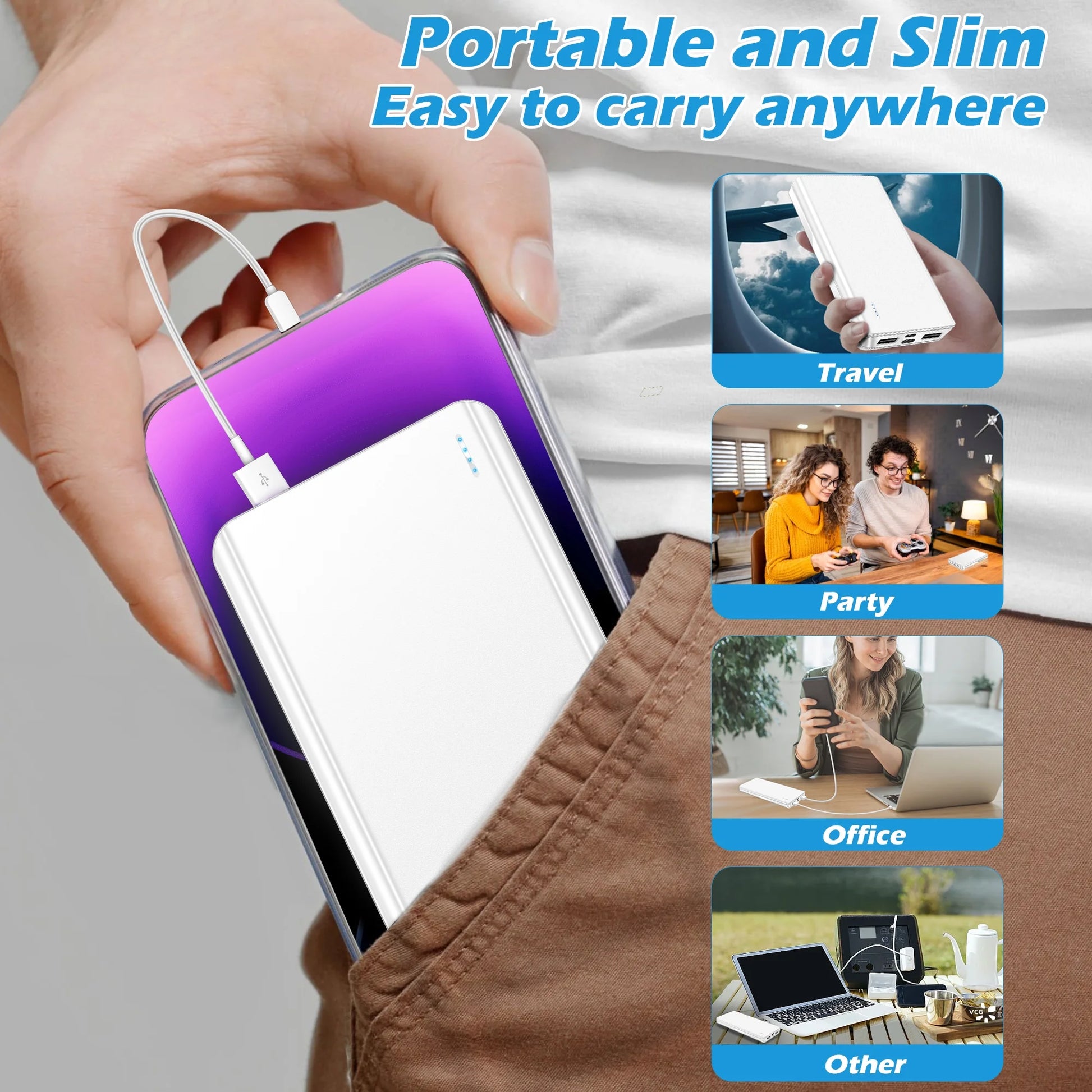 20000 Mah Portable Charger Power Bank Dual USB Battery Pack for Iphone, Ipad, Galaxy, Android, Pixel and Tablet (White)